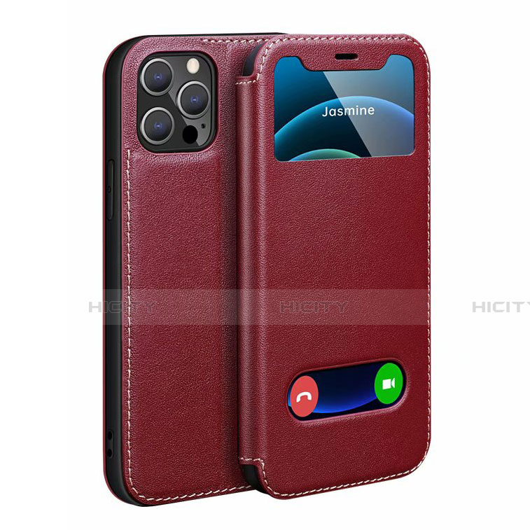 Coque Portefeuille Livre Cuir Etui Clapet N01 pour Apple iPhone 12 Pro Rouge Plus