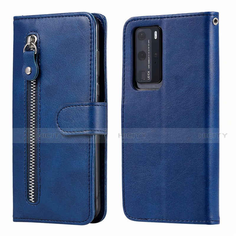 Coque Portefeuille Livre Cuir Etui Clapet N01 pour Huawei P40 Pro Bleu Plus