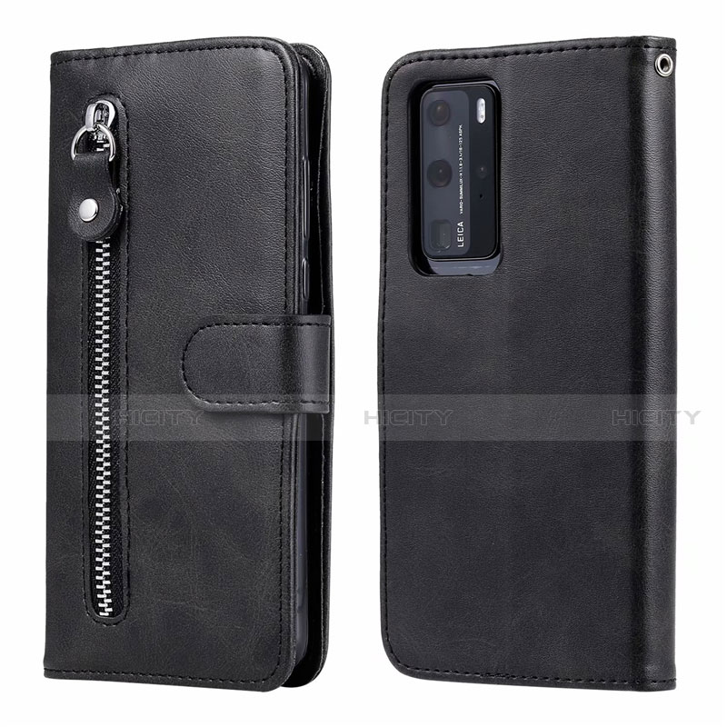 Coque Portefeuille Livre Cuir Etui Clapet N01 pour Huawei P40 Pro Noir Plus