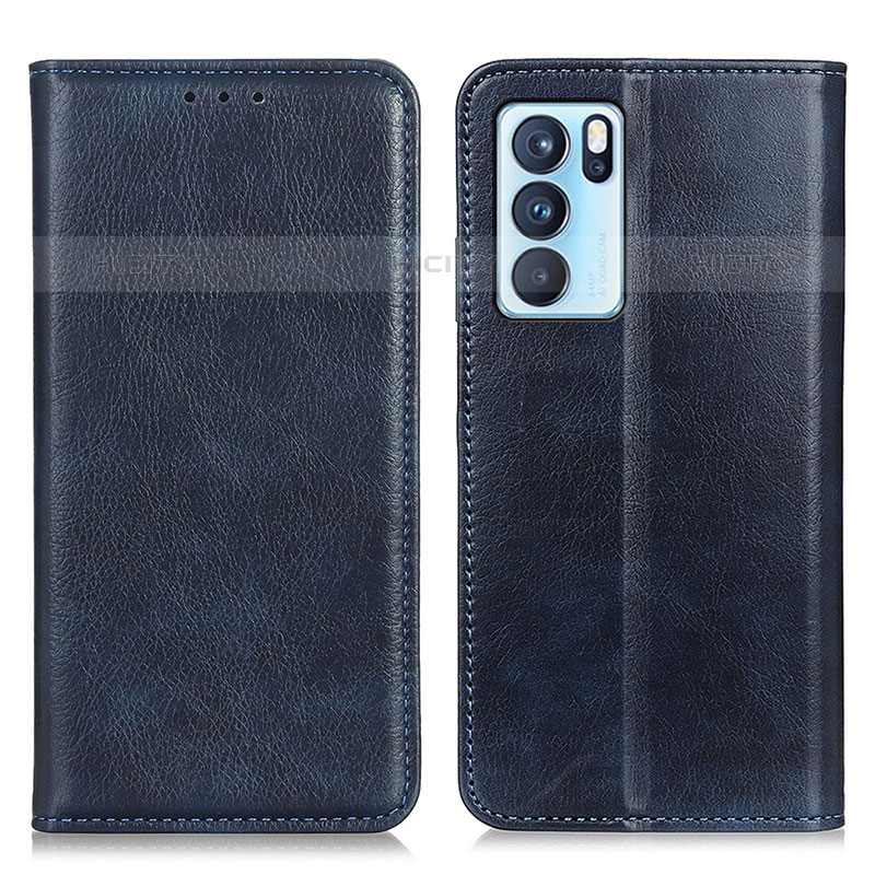 Coque Portefeuille Livre Cuir Etui Clapet N01P pour Oppo Reno6 Pro 5G India Bleu Plus