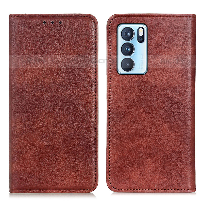 Coque Portefeuille Livre Cuir Etui Clapet N01P pour Oppo Reno6 Pro 5G India Marron Plus