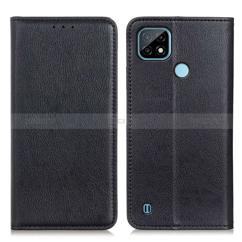 Coque Portefeuille Livre Cuir Etui Clapet N01P pour Realme C21 Noir Plus