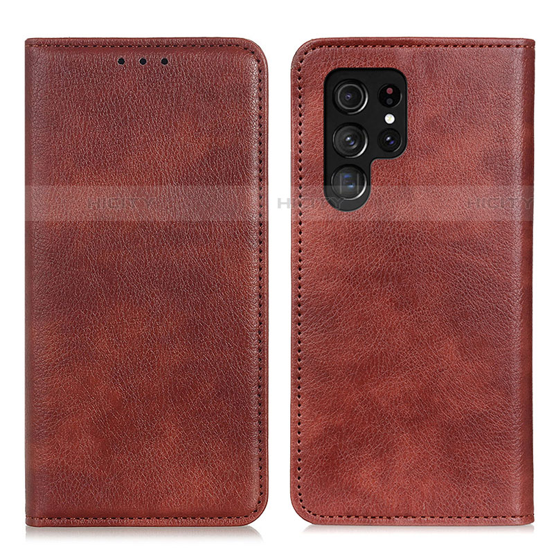 Coque Portefeuille Livre Cuir Etui Clapet N01P pour Samsung Galaxy S22 Ultra 5G Marron Plus