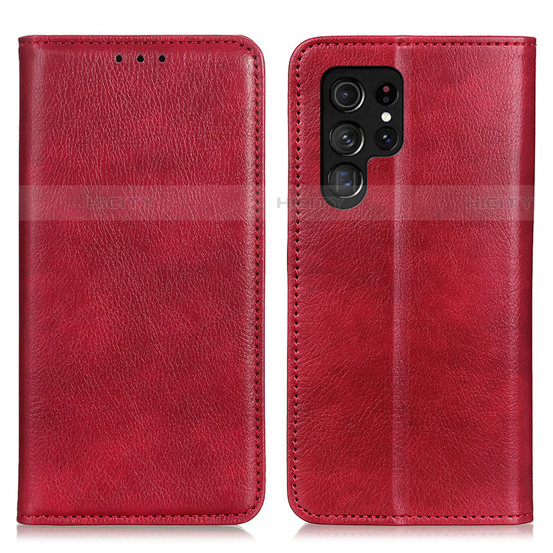 Coque Portefeuille Livre Cuir Etui Clapet N01P pour Samsung Galaxy S22 Ultra 5G Rouge Plus