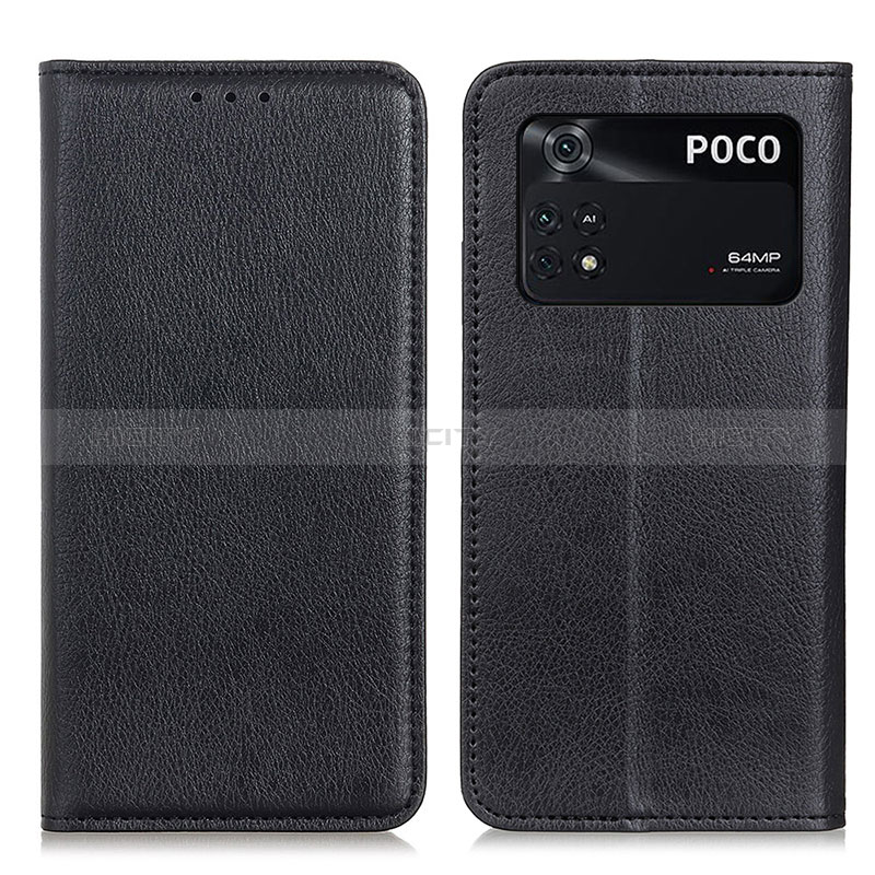 Coque Portefeuille Livre Cuir Etui Clapet N01P pour Xiaomi Poco M4 Pro 4G Noir Plus