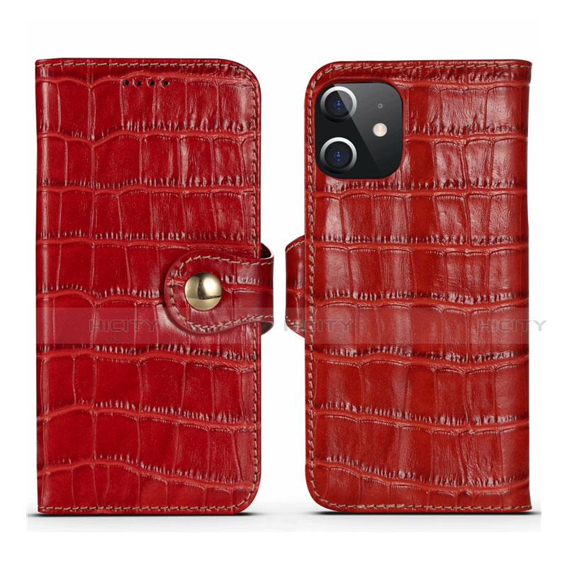 Coque Portefeuille Livre Cuir Etui Clapet N02 pour Apple iPhone 12 Rouge Plus