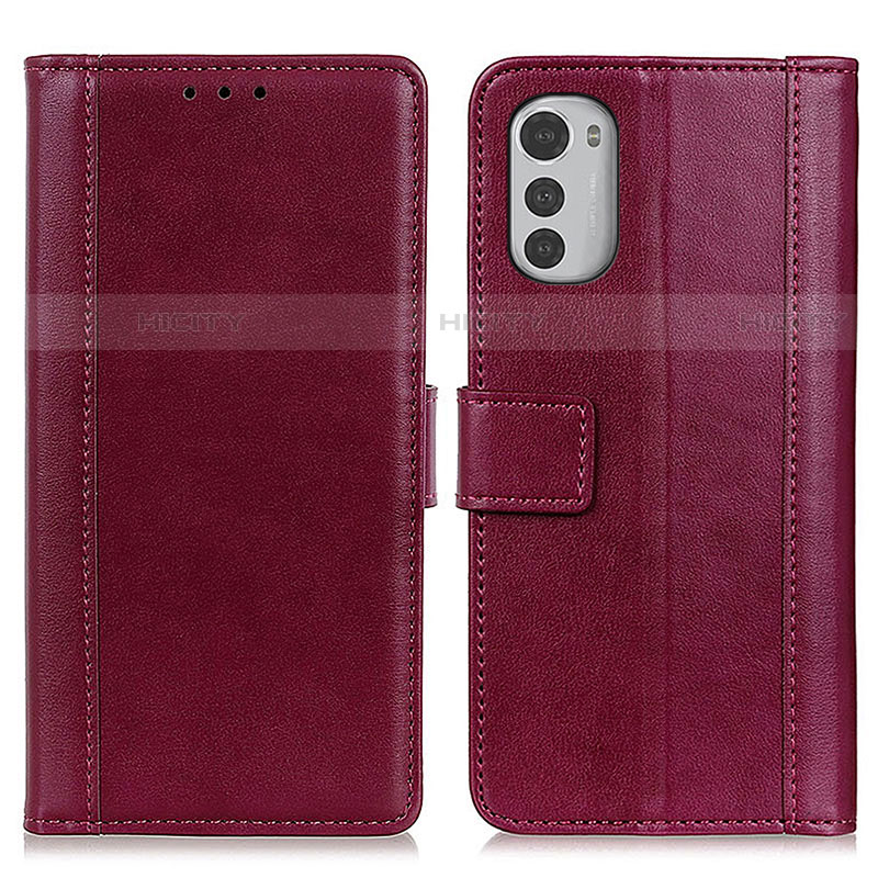 Coque Portefeuille Livre Cuir Etui Clapet N02P pour Motorola Moto E32s Rouge Plus