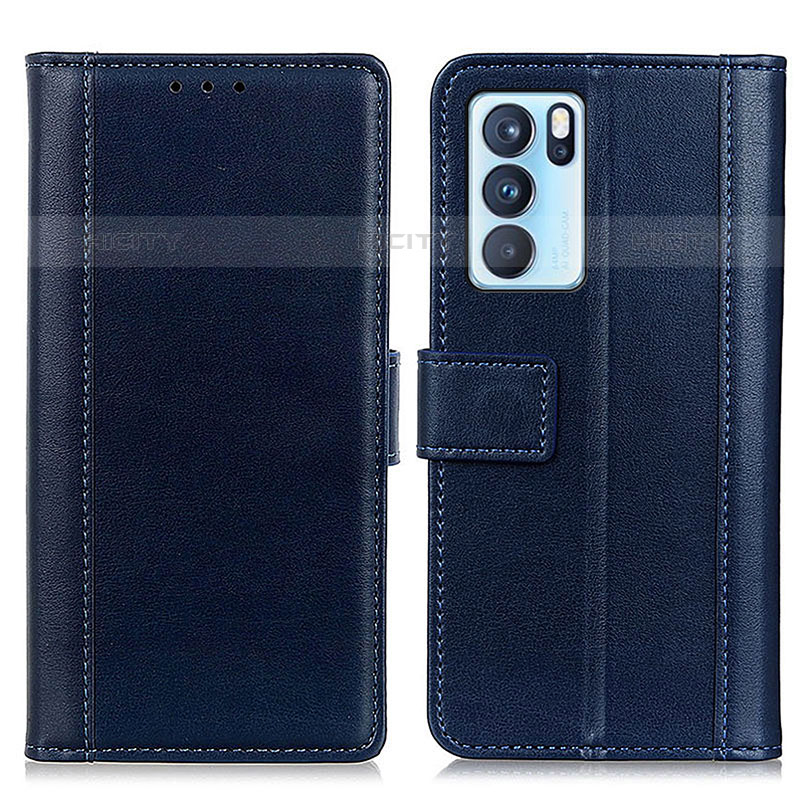 Coque Portefeuille Livre Cuir Etui Clapet N02P pour Oppo Reno6 Pro 5G India Bleu Plus