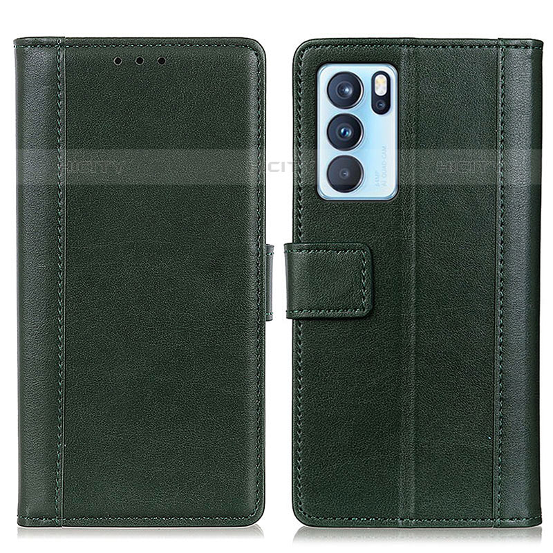 Coque Portefeuille Livre Cuir Etui Clapet N02P pour Oppo Reno6 Pro 5G India Vert Plus