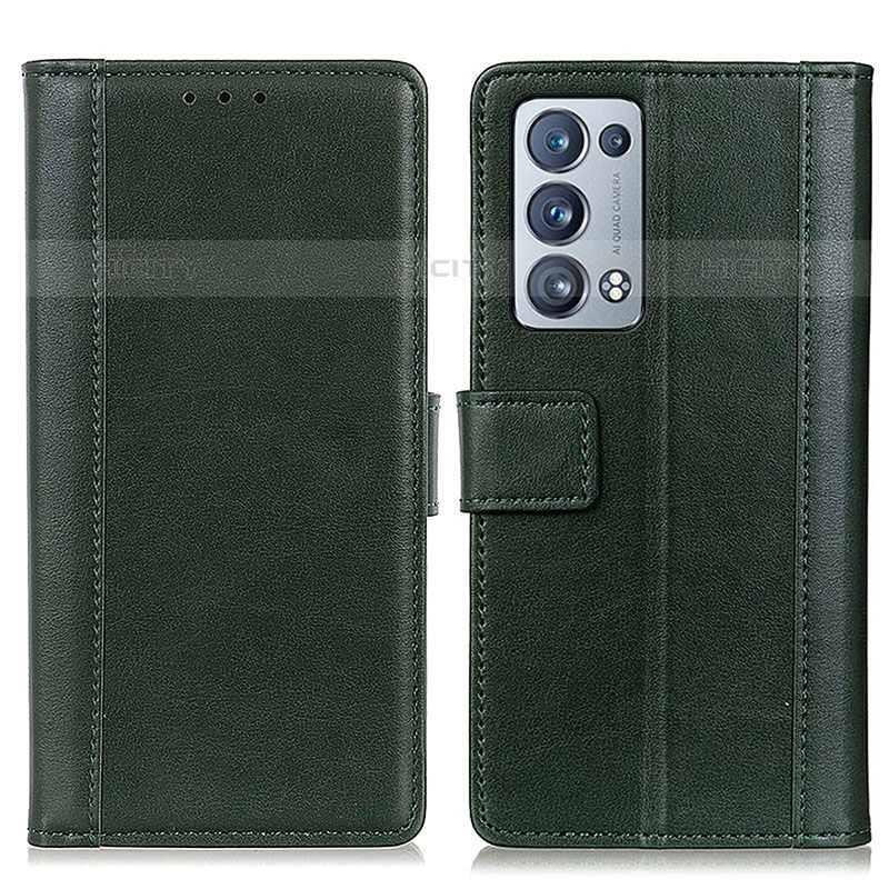 Coque Portefeuille Livre Cuir Etui Clapet N02P pour Oppo Reno6 Pro+ Plus 5G Vert Plus