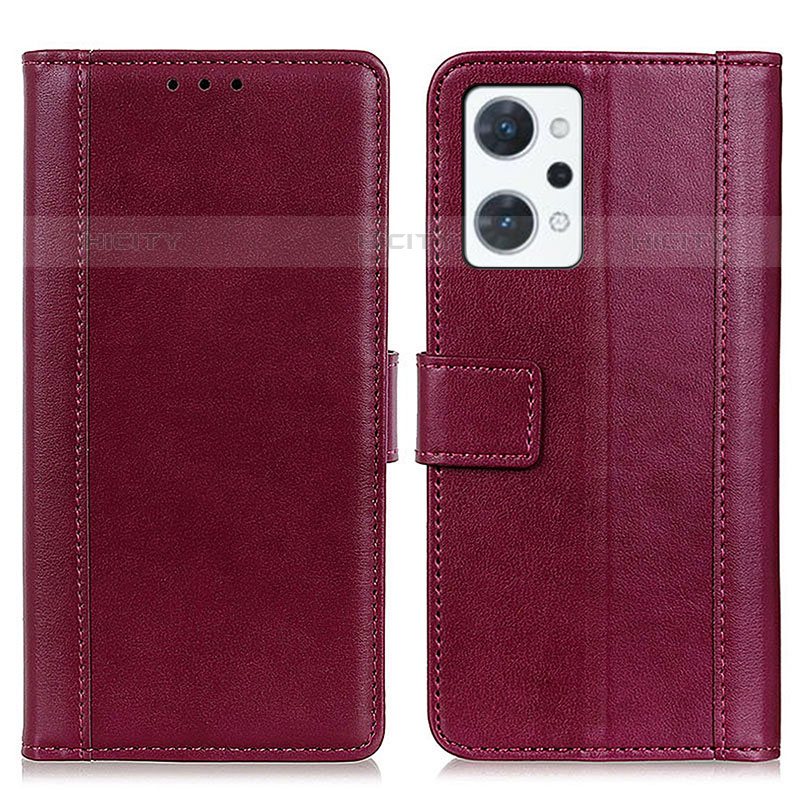 Coque Portefeuille Livre Cuir Etui Clapet N02P pour Oppo Reno7 A Rouge Plus