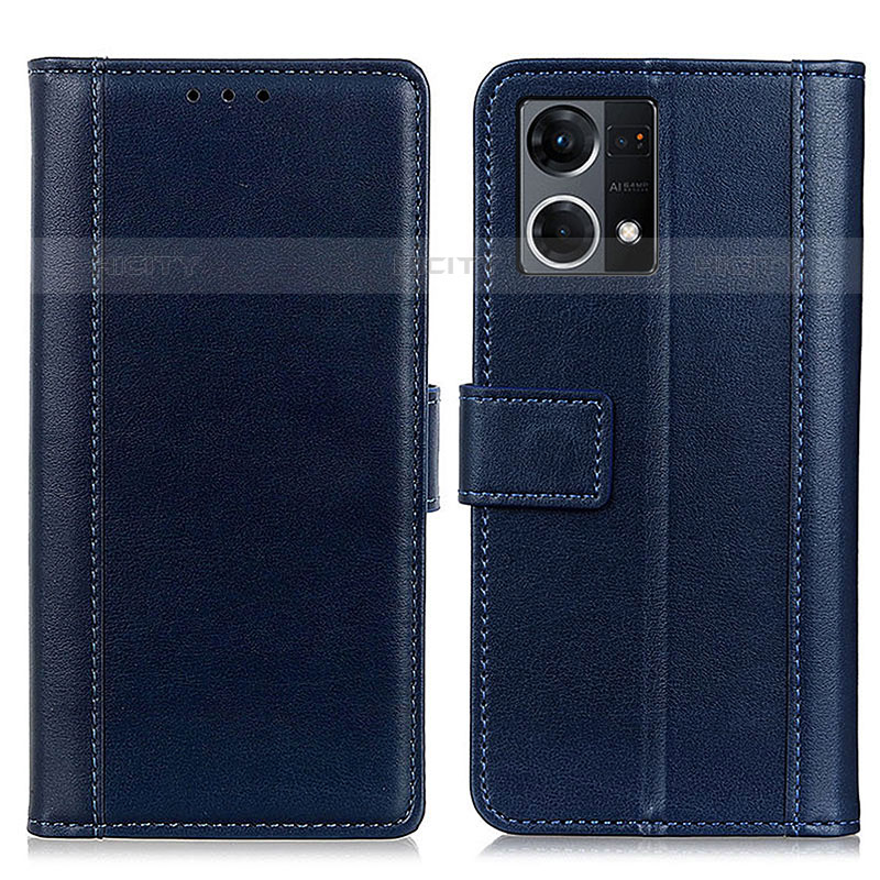 Coque Portefeuille Livre Cuir Etui Clapet N02P pour Oppo Reno8 4G Bleu Plus