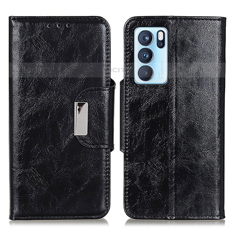 Coque Portefeuille Livre Cuir Etui Clapet N04P pour Oppo Reno6 Pro 5G India Noir Plus