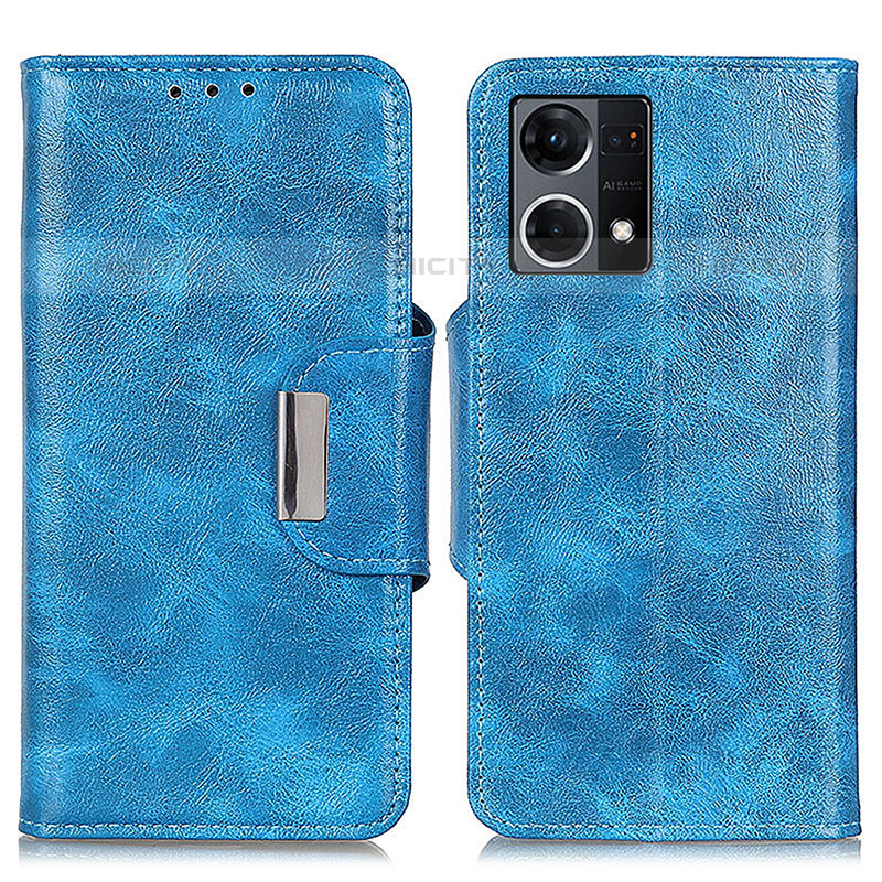 Coque Portefeuille Livre Cuir Etui Clapet N04P pour Oppo Reno7 4G Bleu Ciel Plus