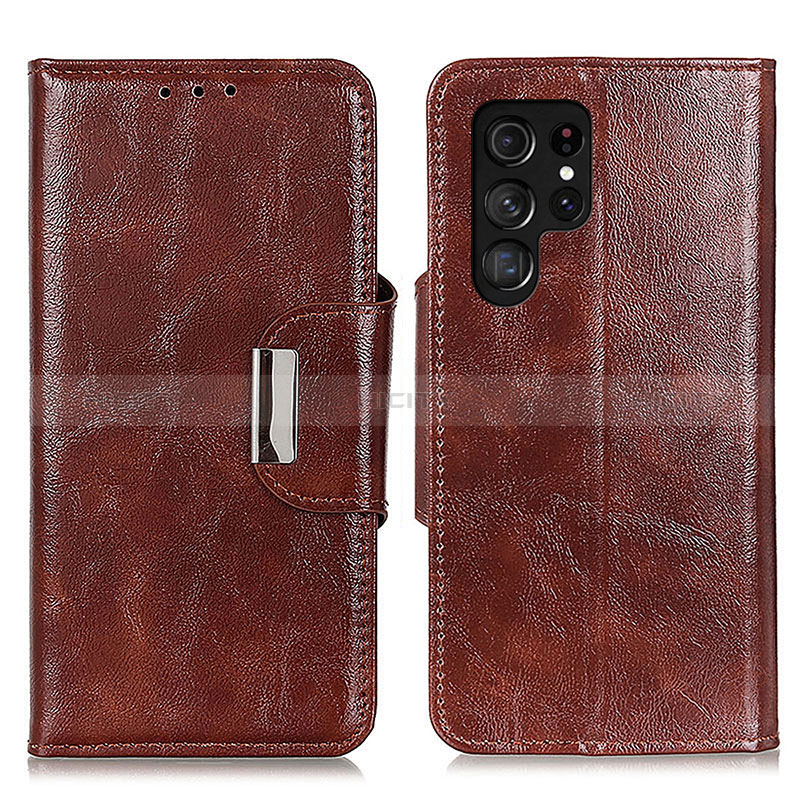 Coque Portefeuille Livre Cuir Etui Clapet N04P pour Samsung Galaxy S24 Ultra 5G Marron Plus