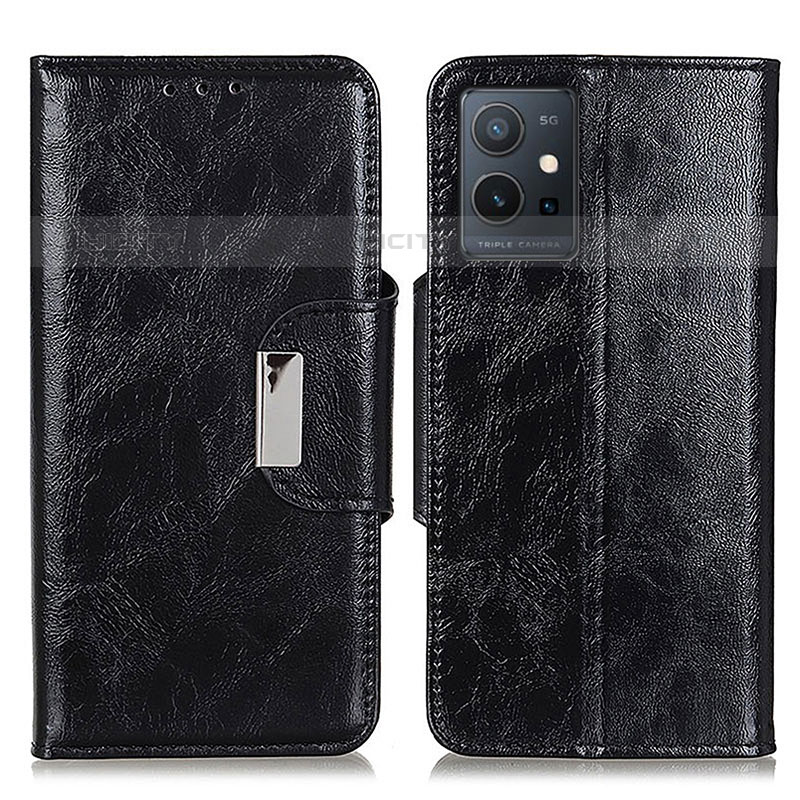 Coque Portefeuille Livre Cuir Etui Clapet N04P pour Vivo T1 5G India Noir Plus