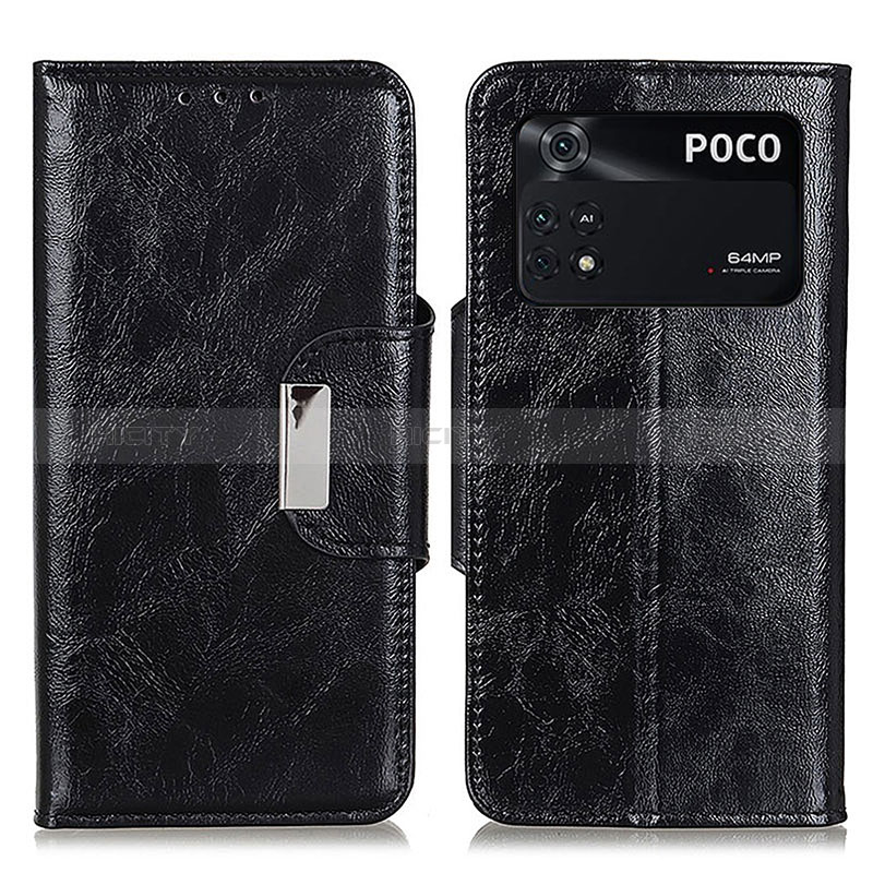 Coque Portefeuille Livre Cuir Etui Clapet N04P pour Xiaomi Poco M4 Pro 4G Noir Plus