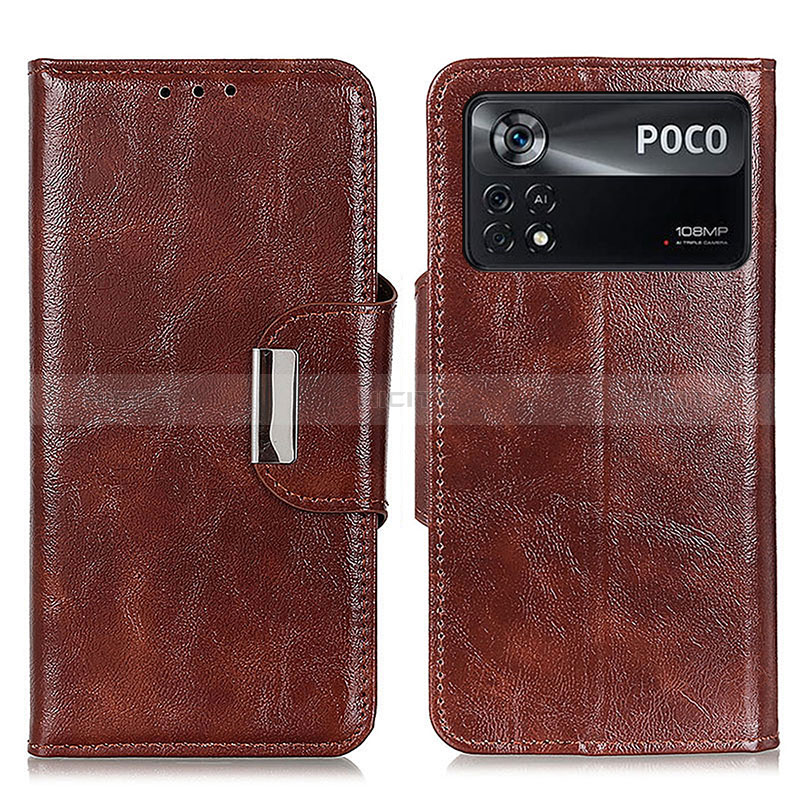 Coque Portefeuille Livre Cuir Etui Clapet N04P pour Xiaomi Poco X4 Pro 5G Marron Plus