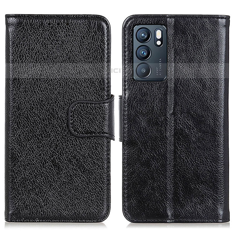 Coque Portefeuille Livre Cuir Etui Clapet N05P pour Oppo Reno6 5G Noir Plus