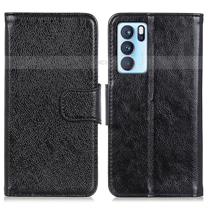 Coque Portefeuille Livre Cuir Etui Clapet N05P pour Oppo Reno6 Pro 5G India Noir Plus