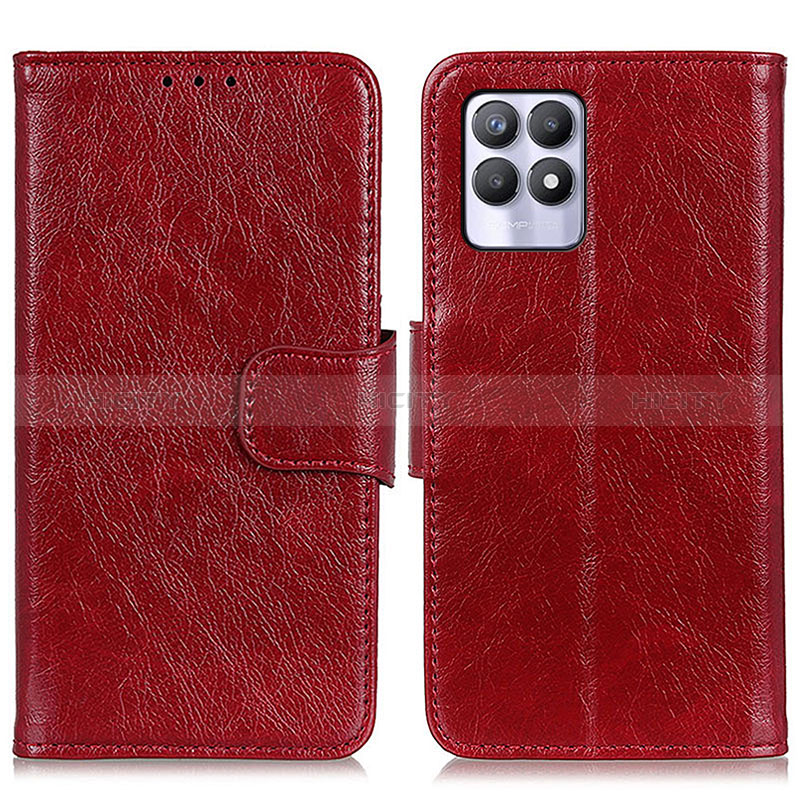 Coque Portefeuille Livre Cuir Etui Clapet N05P pour Realme 8i Rouge Plus