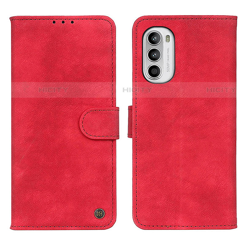 Coque Portefeuille Livre Cuir Etui Clapet N06P pour Motorola MOTO G52 Rouge Plus