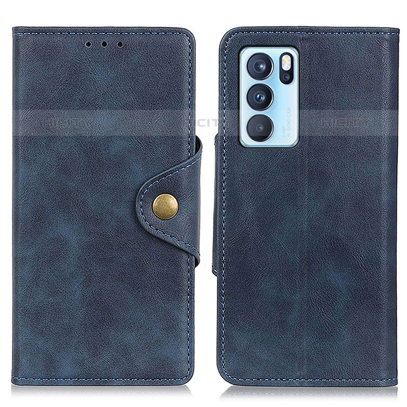 Coque Portefeuille Livre Cuir Etui Clapet N06P pour Oppo Reno6 Pro 5G India Bleu Plus