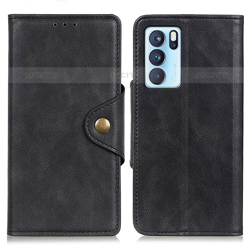 Coque Portefeuille Livre Cuir Etui Clapet N06P pour Oppo Reno6 Pro 5G India Noir Plus