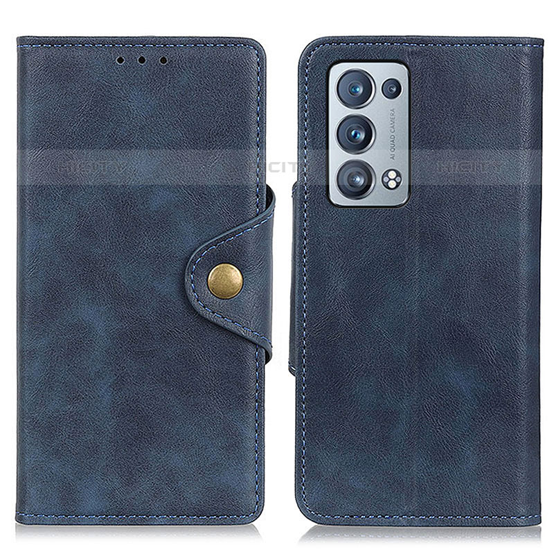 Coque Portefeuille Livre Cuir Etui Clapet N06P pour Oppo Reno6 Pro+ Plus 5G Bleu Plus