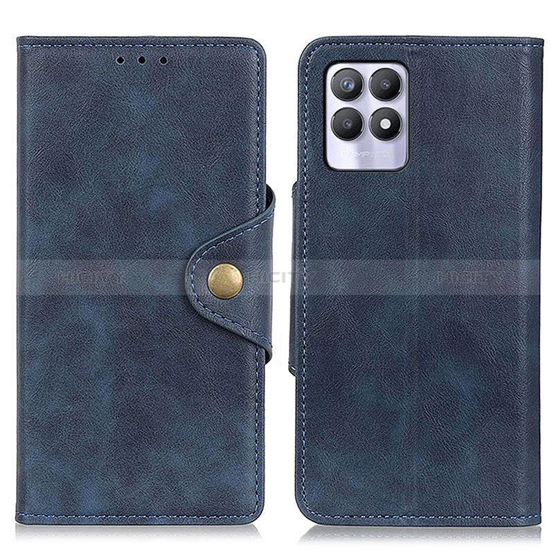 Coque Portefeuille Livre Cuir Etui Clapet N06P pour Realme 8i Bleu Plus