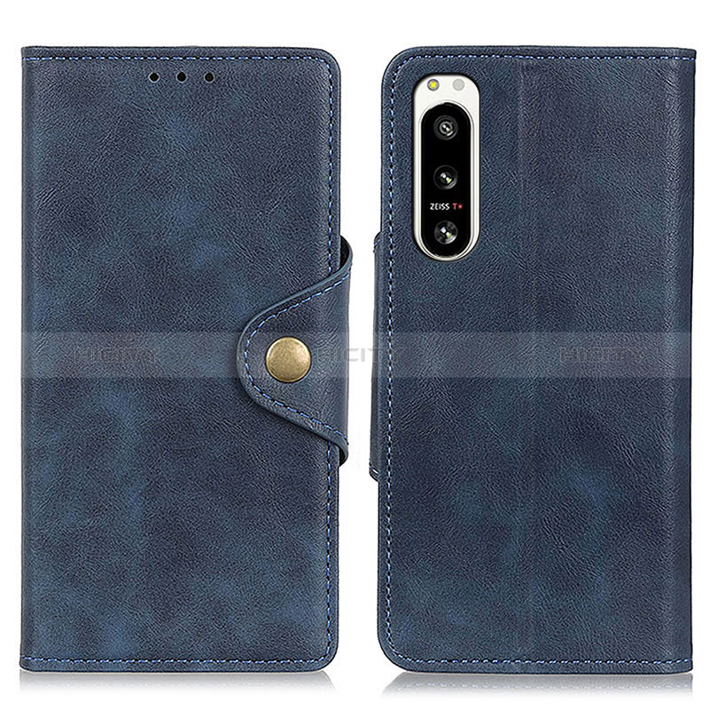 Coque Portefeuille Livre Cuir Etui Clapet N06P pour Sony Xperia 5 IV Bleu Plus