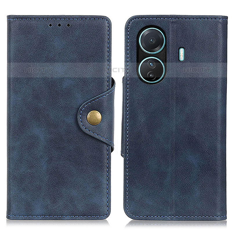 Coque Portefeuille Livre Cuir Etui Clapet N06P pour Vivo iQOO Z6 Pro 5G Bleu Plus