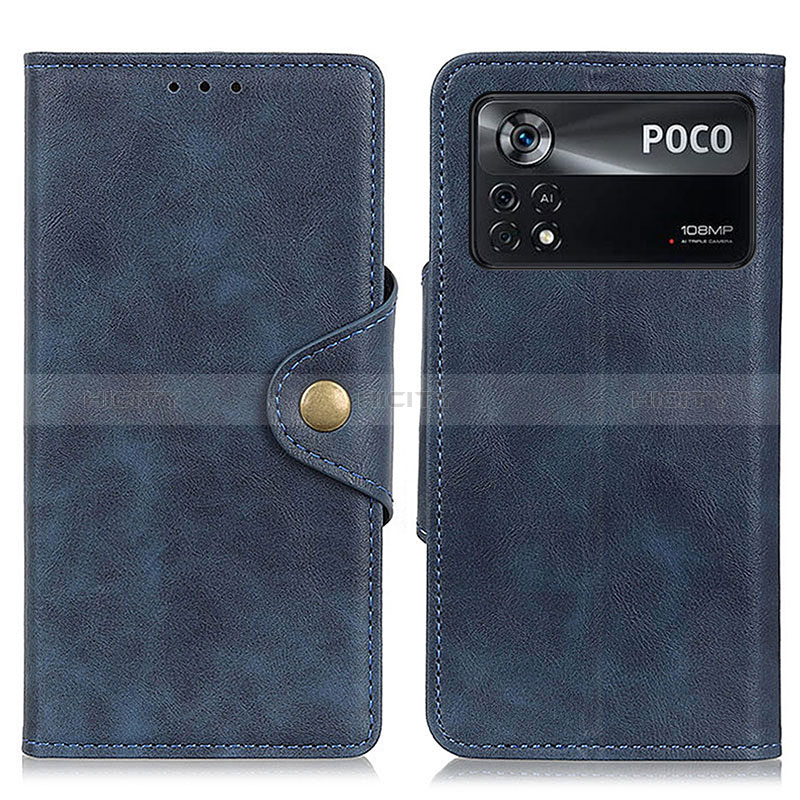 Coque Portefeuille Livre Cuir Etui Clapet N06P pour Xiaomi Poco X4 Pro 5G Bleu Plus