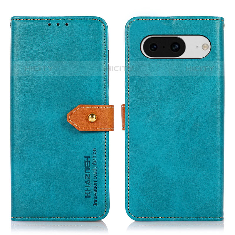 Coque Portefeuille Livre Cuir Etui Clapet N07P pour Google Pixel 8 5G Cyan Plus