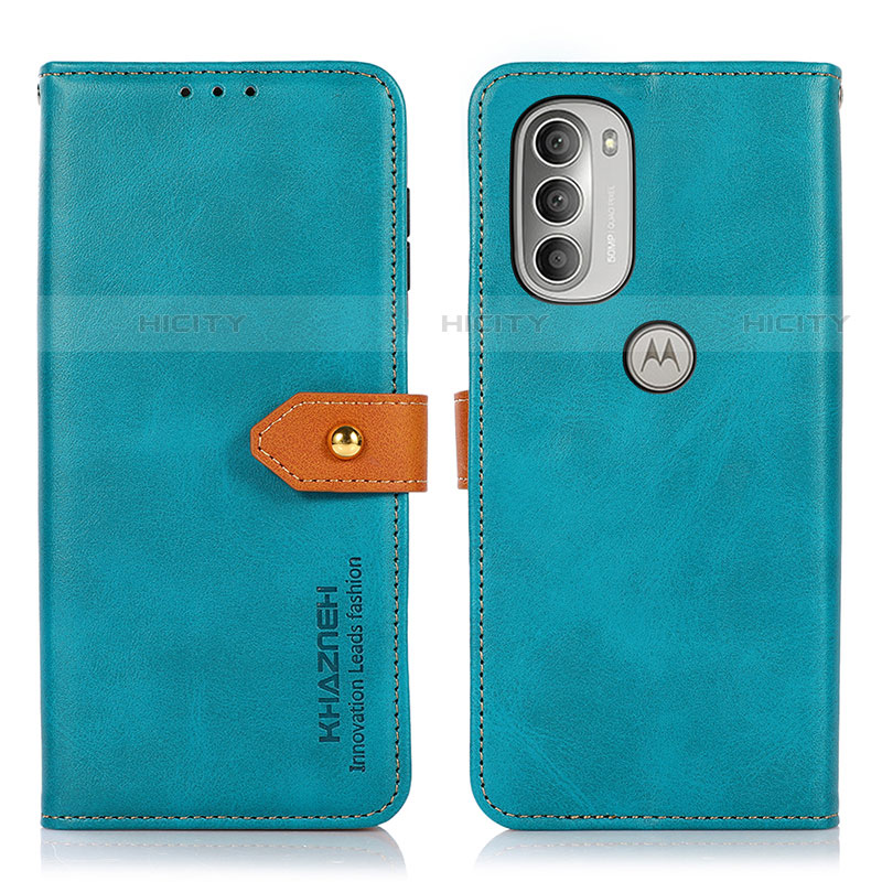 Coque Portefeuille Livre Cuir Etui Clapet N07P pour Motorola Moto G51 5G Cyan Plus