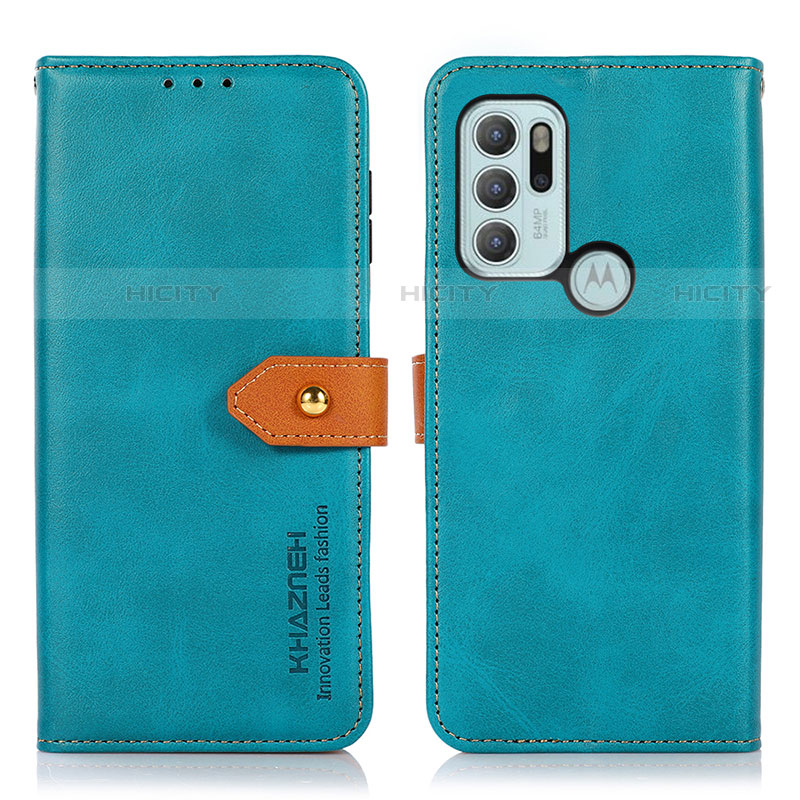 Coque Portefeuille Livre Cuir Etui Clapet N07P pour Motorola Moto G60s Cyan Plus