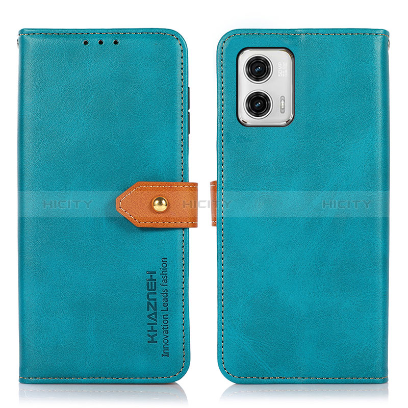 Coque Portefeuille Livre Cuir Etui Clapet N07P pour Motorola Moto G73 5G Cyan Plus