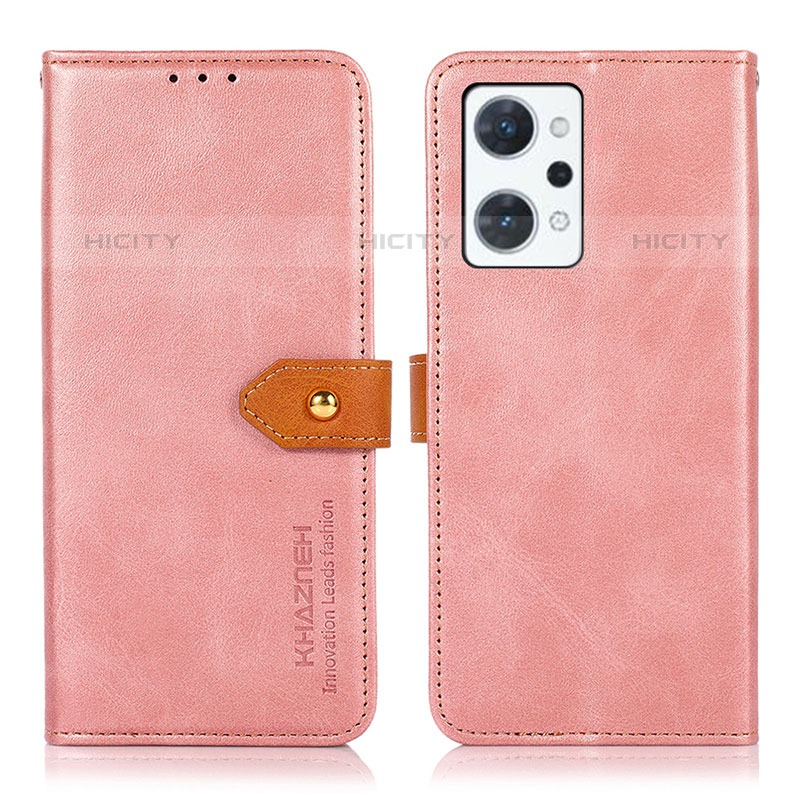 Coque Portefeuille Livre Cuir Etui Clapet N07P pour Oppo Reno7 A Rose Plus