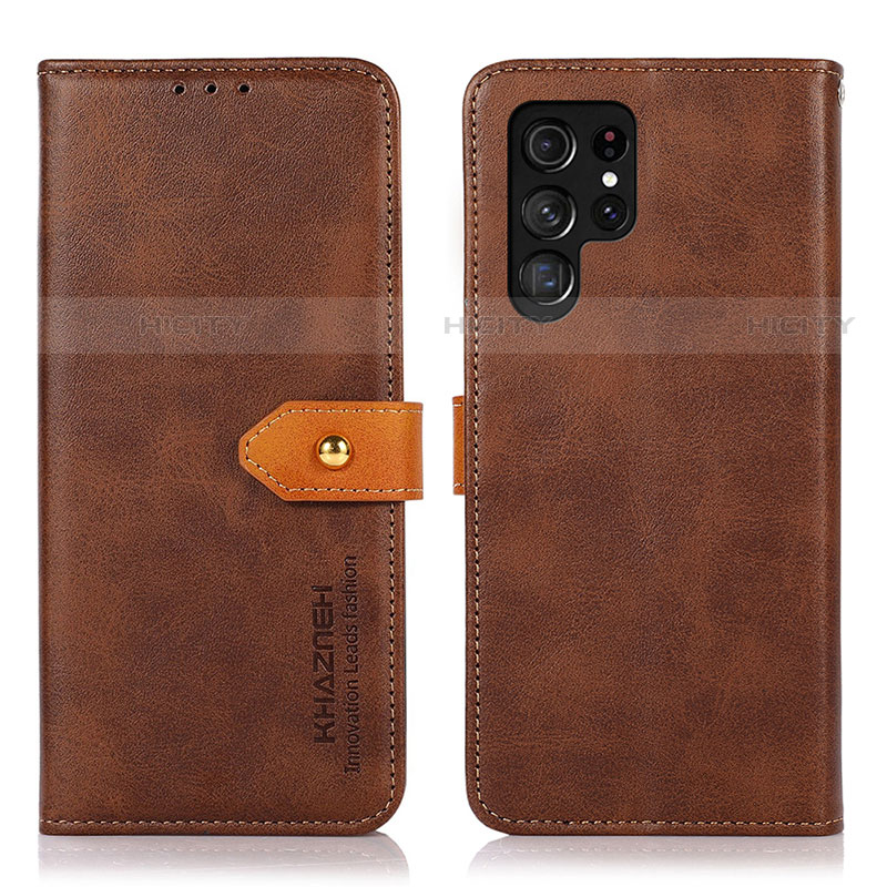 Coque Portefeuille Livre Cuir Etui Clapet N07P pour Samsung Galaxy S22 Ultra 5G Marron Plus