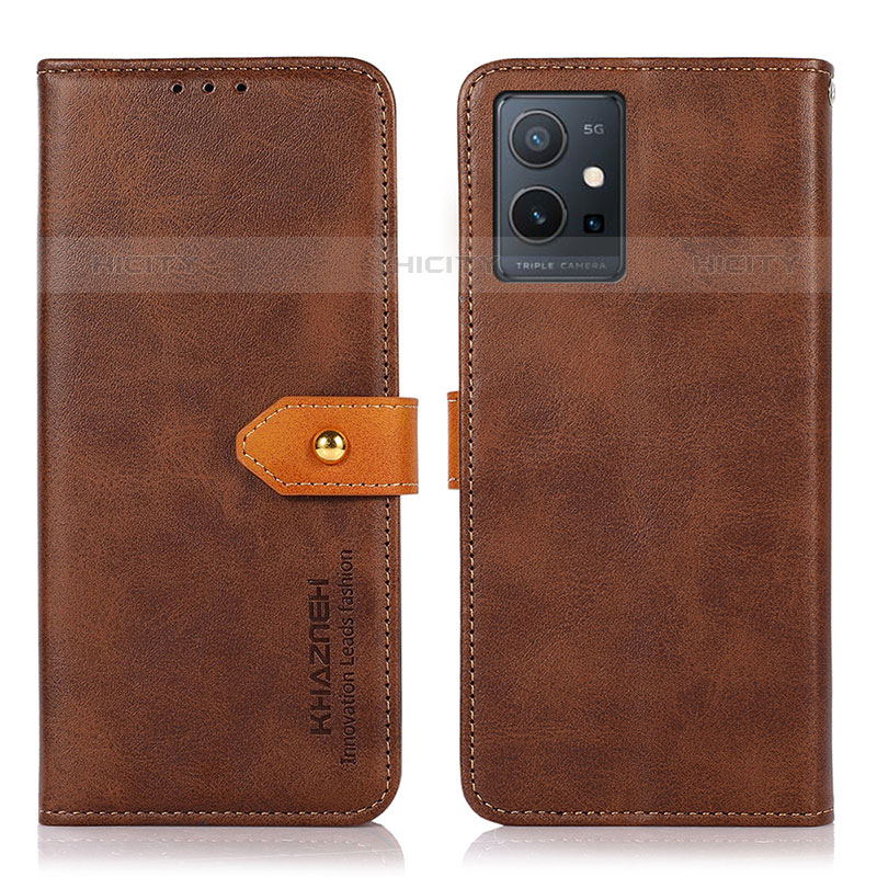 Coque Portefeuille Livre Cuir Etui Clapet N07P pour Vivo Y55 5G Marron Plus