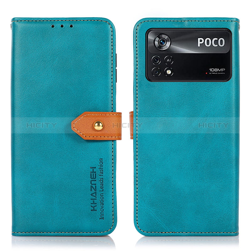 Coque Portefeuille Livre Cuir Etui Clapet N07P pour Xiaomi Poco X4 Pro 5G Cyan Plus