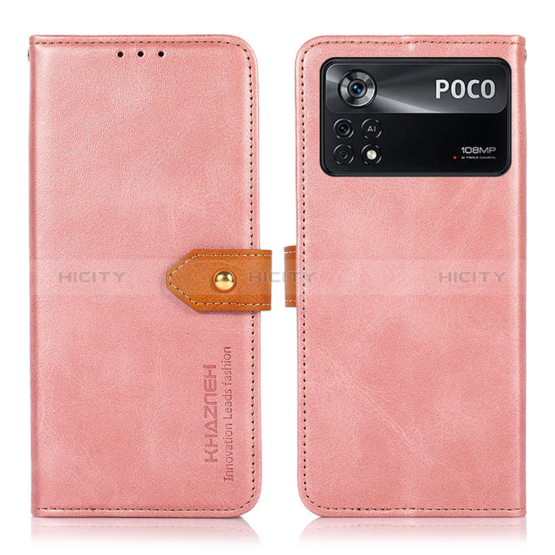 Coque Portefeuille Livre Cuir Etui Clapet N07P pour Xiaomi Poco X4 Pro 5G Rose Plus