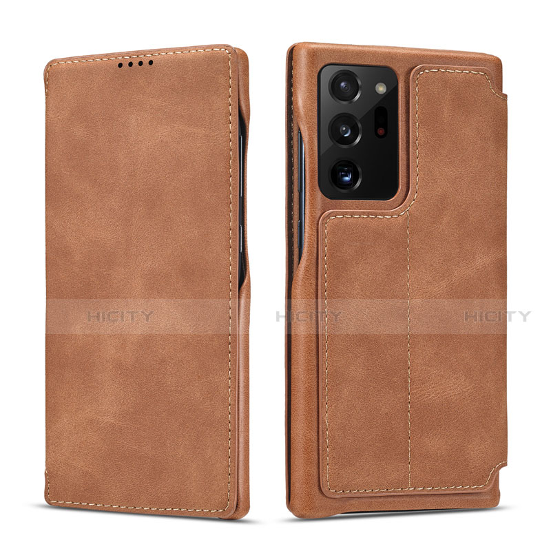 Coque Portefeuille Livre Cuir Etui Clapet N09 pour Samsung Galaxy Note 20 Ultra 5G Brun Clair Plus