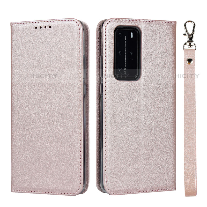 Coque Portefeuille Livre Cuir Etui Clapet N12 pour Huawei P40 Pro Or Rose Plus