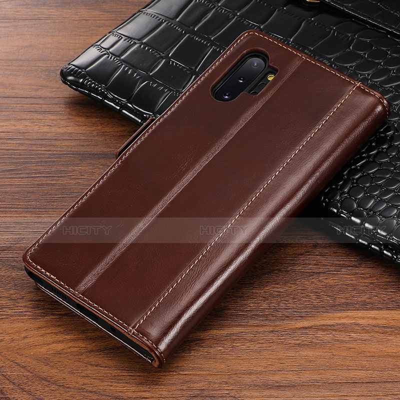 Coque Portefeuille Livre Cuir Etui Clapet P01 pour Samsung Galaxy Note 10 Plus 5G Marron Plus