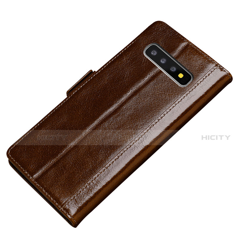 Coque Portefeuille Livre Cuir Etui Clapet P01 pour Samsung Galaxy S10 Marron Plus