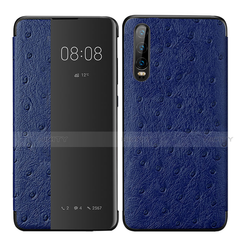 Coque Portefeuille Livre Cuir Etui Clapet P02 pour Huawei P30 Bleu Plus