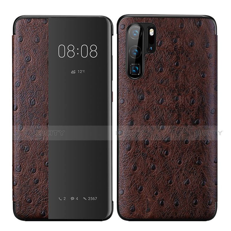 Coque Portefeuille Livre Cuir Etui Clapet P02 pour Huawei P30 Pro New Edition Marron Plus