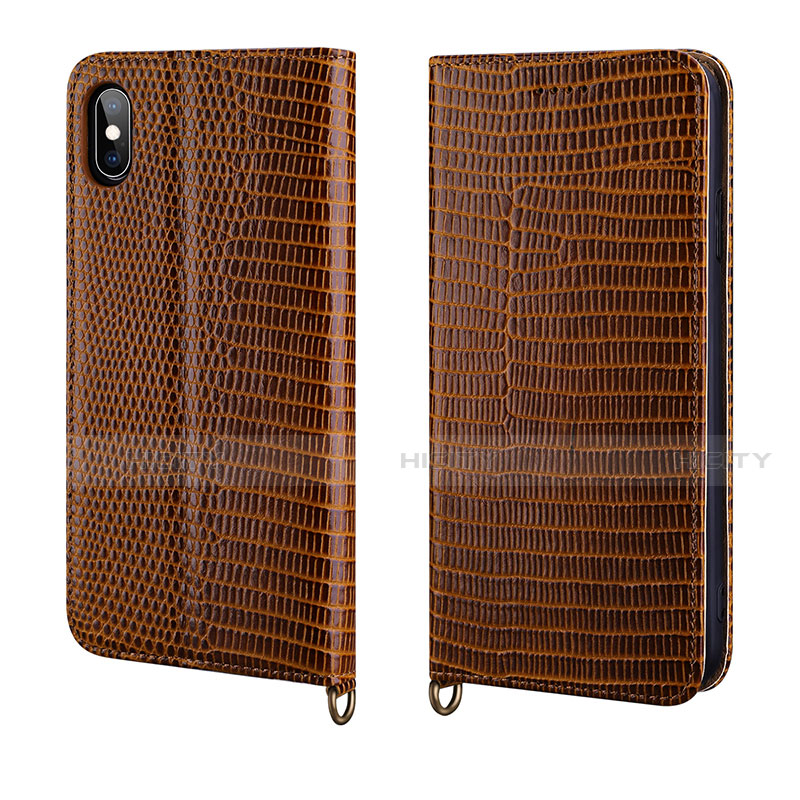 Coque Portefeuille Livre Cuir Etui Clapet P03 pour Apple iPhone Xs Marron Plus