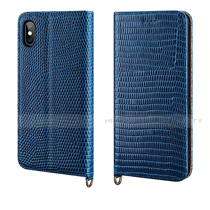 Coque Portefeuille Livre Cuir Etui Clapet P03 pour Apple iPhone Xs Max Bleu Plus